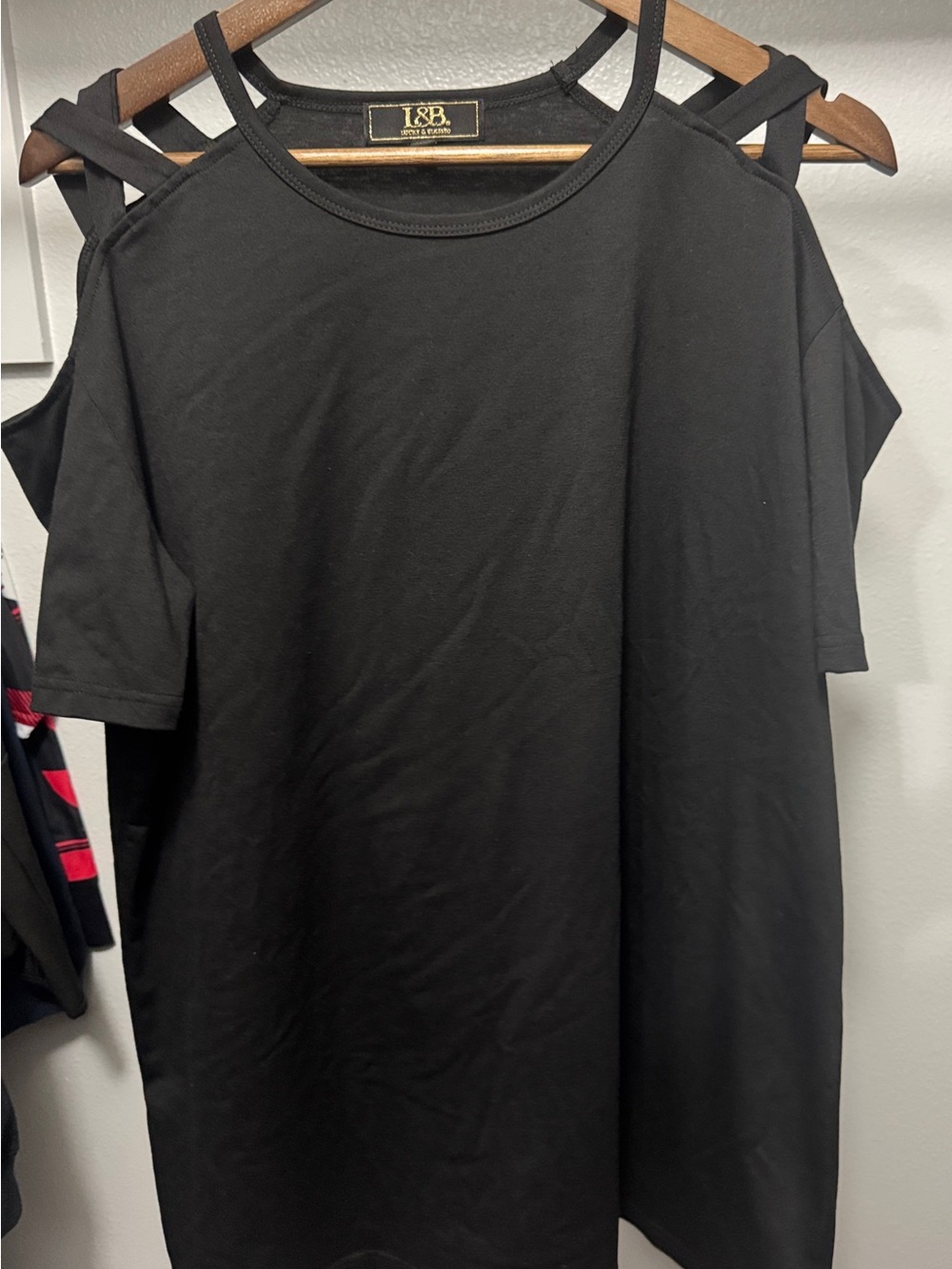 Lucky & Blessed Black Cold-Shoulder Tee